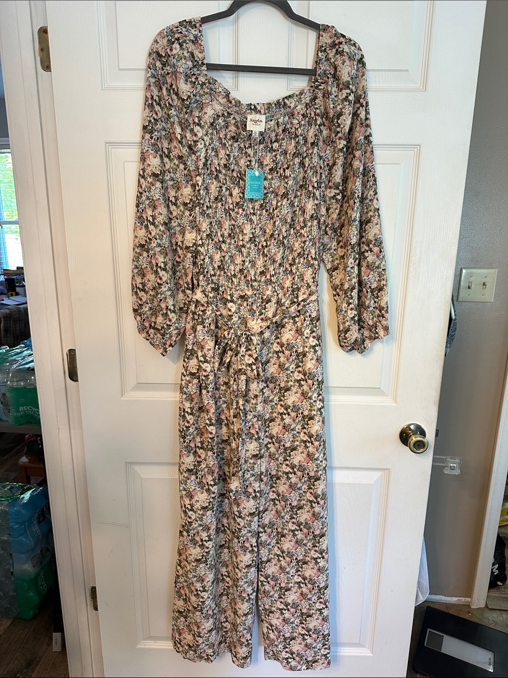 NWOT Hayden Floral Long Sleeve Jumpsuit in Cream and Pink